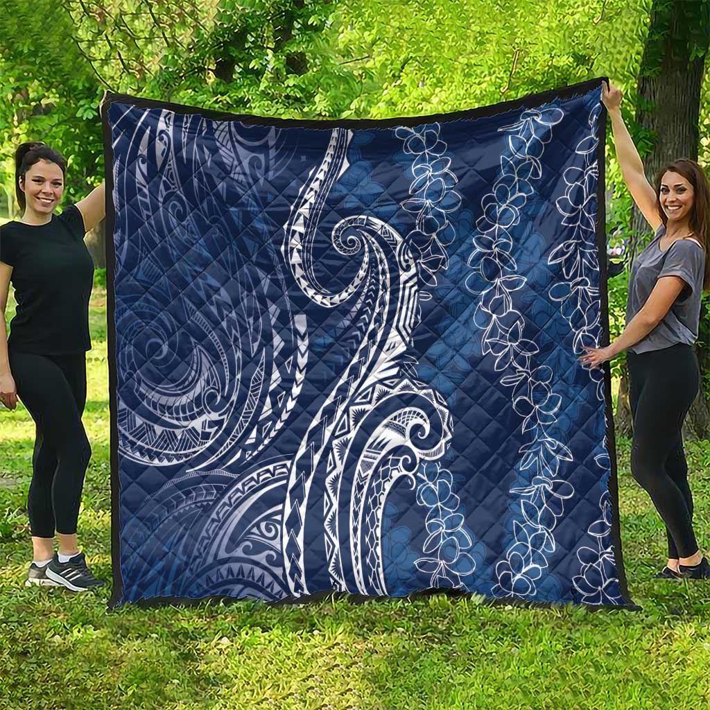 Polynesia Plumeria Lei Quilt Navy Blue Curves Motif