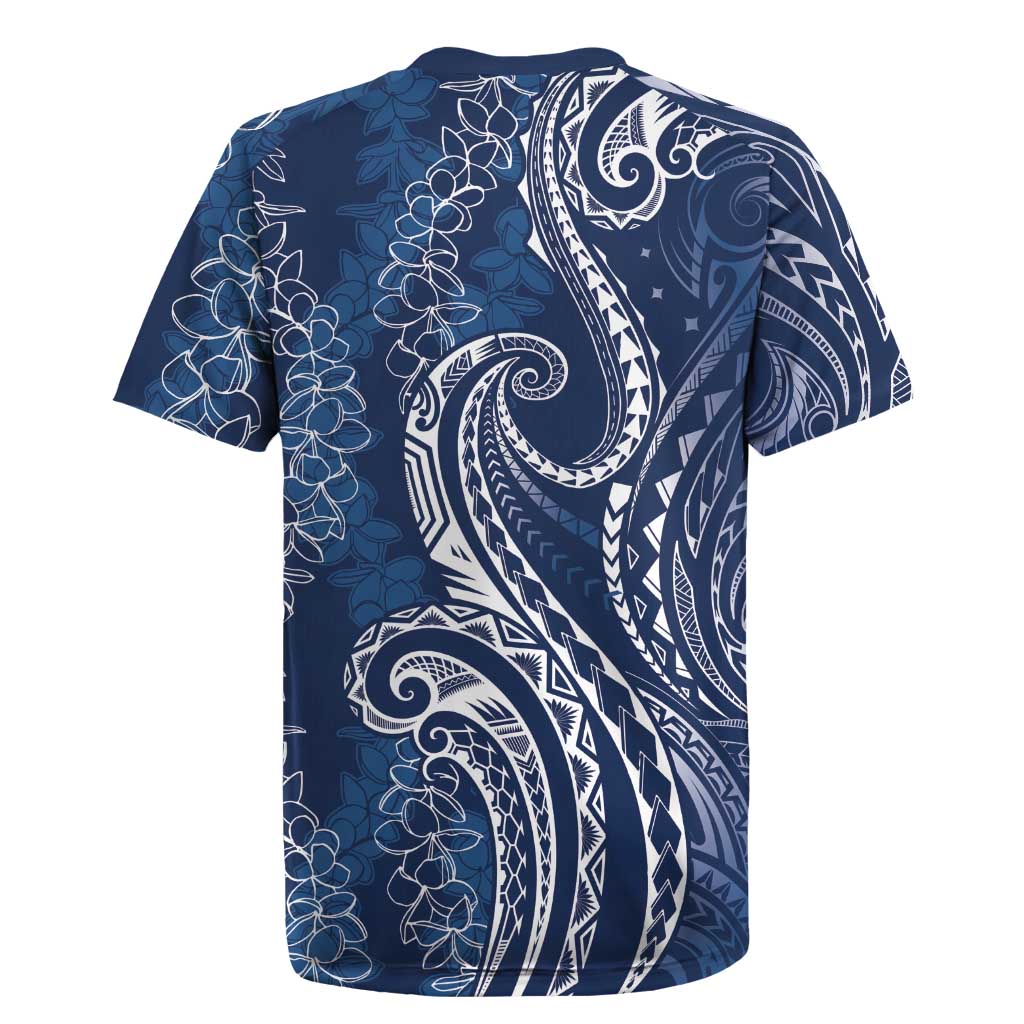 Polynesia Plumeria Lei Rugby Jersey Navy Blue Curves Motif