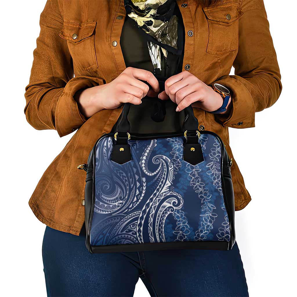 Polynesia Plumeria Lei Shoulder Handbag Navy Blue Curves Motif