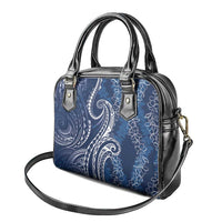 Polynesia Plumeria Lei Shoulder Handbag Navy Blue Curves Motif