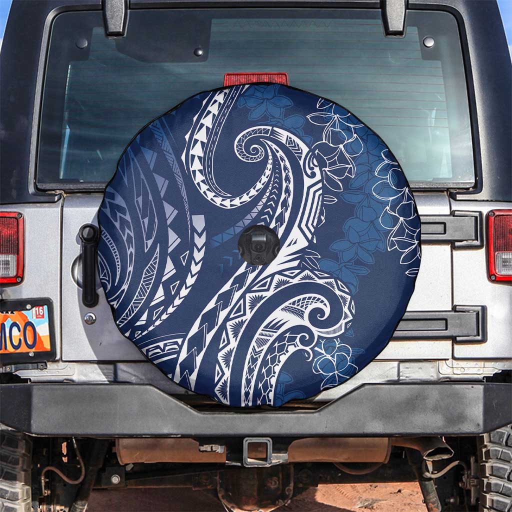 Polynesia Plumeria Lei Spare Tire Cover Navy Blue Curves Motif