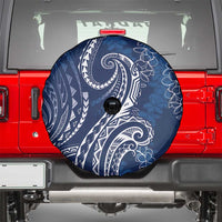 Polynesia Plumeria Lei Spare Tire Cover Navy Blue Curves Motif