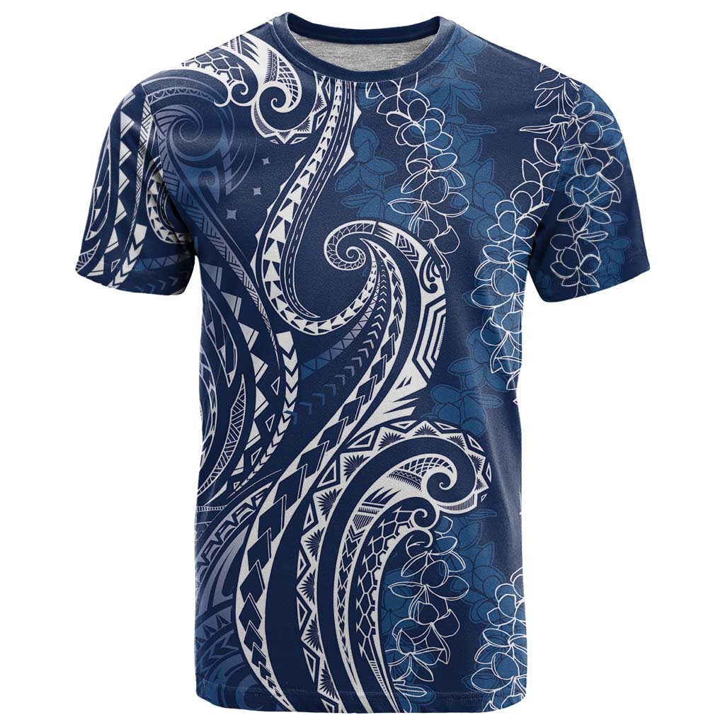 Polynesia Plumeria Lei T Shirt Navy Blue Curves Motif LT7 Navy Blue - Polynesian Pride