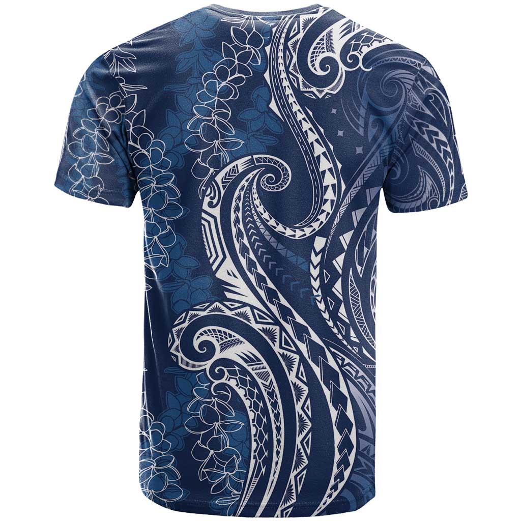 Polynesia Plumeria Lei T Shirt Navy Blue Curves Motif LT7 - Polynesian Pride