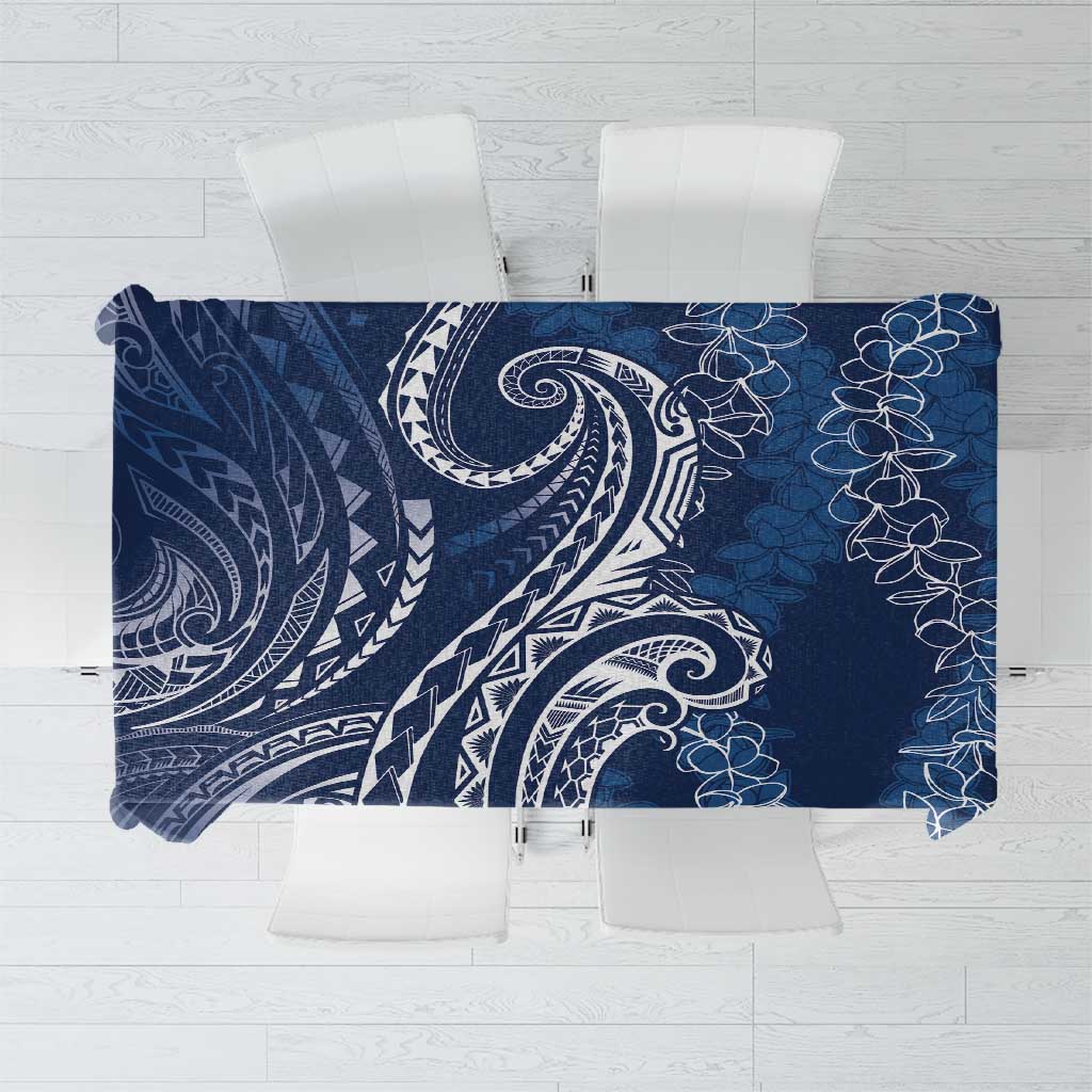 Polynesia Plumeria Lei Tablecloth Navy Blue Curves Motif
