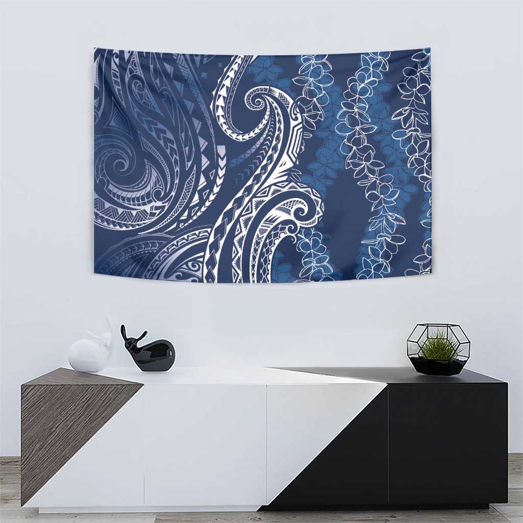 Polynesia Plumeria Lei Tapestry Navy Blue Curves Motif