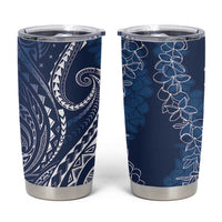 Polynesia Plumeria Lei Tumbler Cup Navy Blue Curves Motif