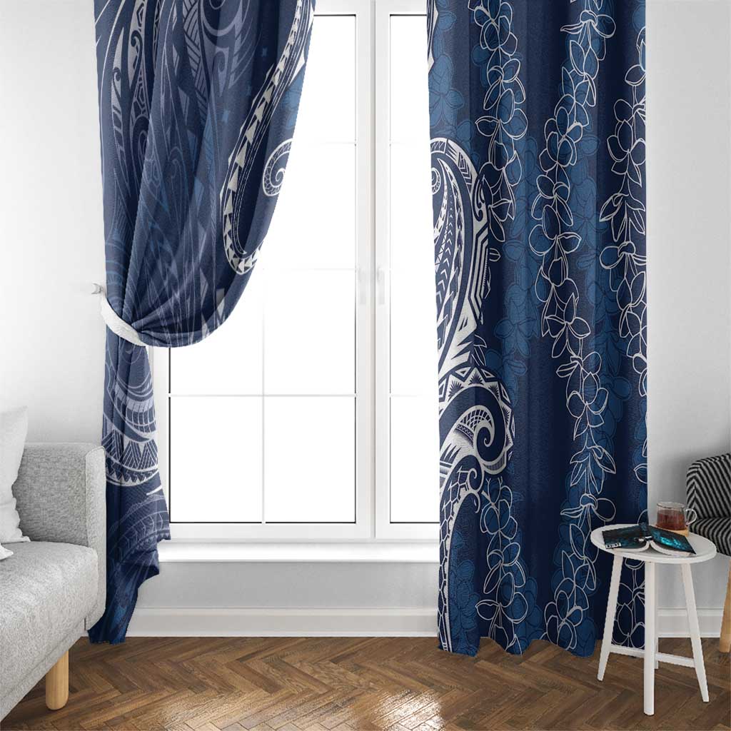 Polynesia Plumeria Lei Window Curtain Navy Blue Curves Motif