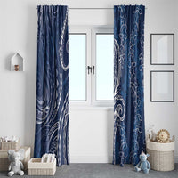 Polynesia Plumeria Lei Window Curtain Navy Blue Curves Motif