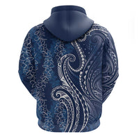 Polynesia Plumeria Lei Zip Hoodie Navy Blue Curves Motif