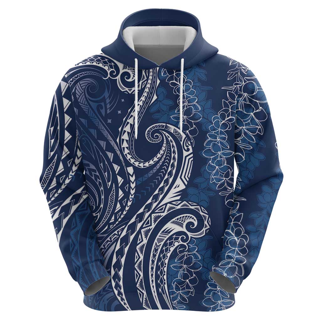 Polynesia Plumeria Lei Zip Hoodie Navy Blue Curves Motif