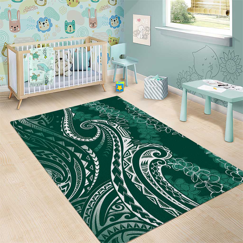 Polynesia Plumeria Lei Area Rug Sage Green Curves Motif