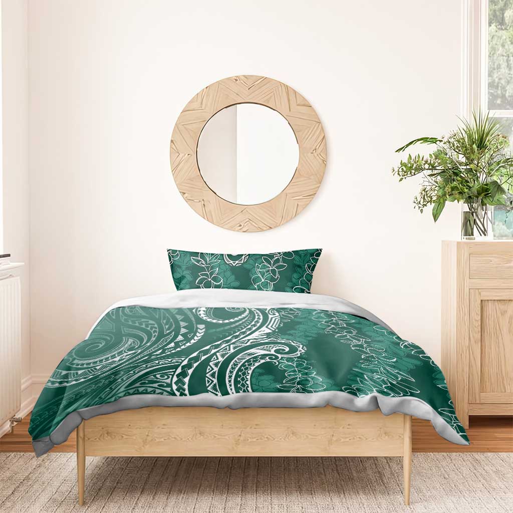 Polynesia Plumeria Lei Bedding Set Sage Green Curves Motif