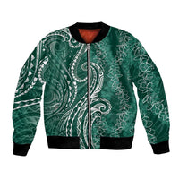 Polynesia Plumeria Lei Bomber Jacket Sage Green Curves Motif