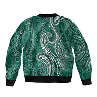 Polynesia Plumeria Lei Bomber Jacket Sage Green Curves Motif