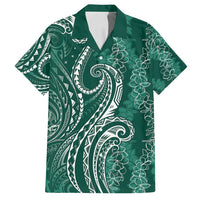 Polynesia Plumeria Lei Family Matching Long Sleeve Bodycon Dress and Hawaiian Shirt Sage Green Curves Motif