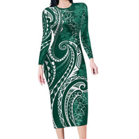 Polynesia Plumeria Lei Family Matching Long Sleeve Bodycon Dress and Hawaiian Shirt Sage Green Curves Motif