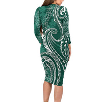 Polynesia Plumeria Lei Family Matching Long Sleeve Bodycon Dress and Hawaiian Shirt Sage Green Curves Motif