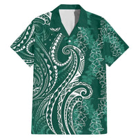 Polynesia Plumeria Lei Family Matching Mermaid Dress and Hawaiian Shirt Sage Green Curves Motif