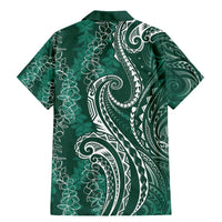 Polynesia Plumeria Lei Family Matching Mermaid Dress and Hawaiian Shirt Sage Green Curves Motif