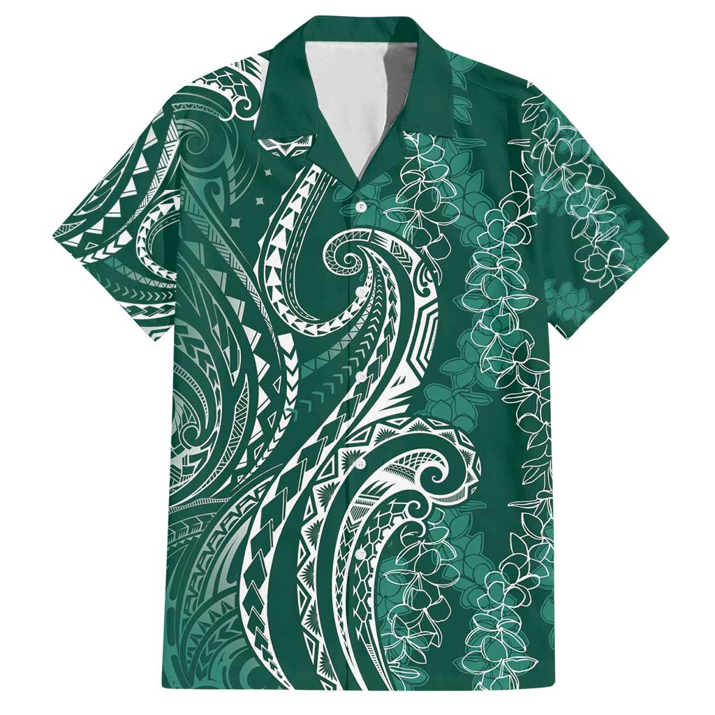Polynesia Plumeria Lei Family Matching Off Shoulder Maxi Dress and Hawaiian Shirt Sage Green Curves Motif