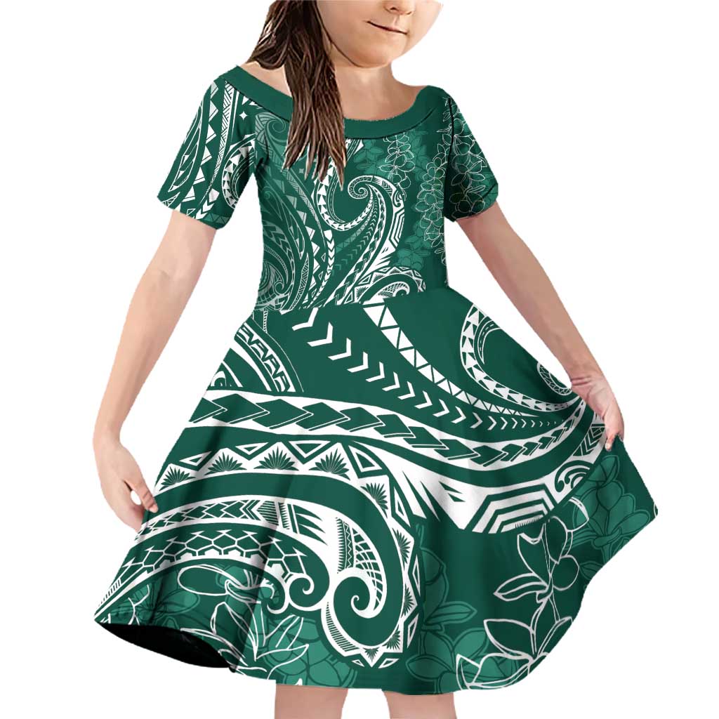 Polynesia Plumeria Lei Family Matching Off Shoulder Short Dress and Hawaiian Shirt Sage Green Curves Motif