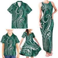 Polynesia Plumeria Lei Family Matching Tank Maxi Dress and Hawaiian Shirt Sage Green Curves Motif