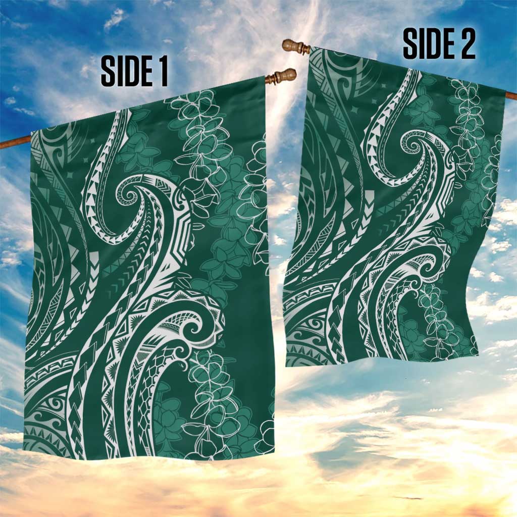 Polynesia Plumeria Lei Garden Flag Sage Green Curves Motif