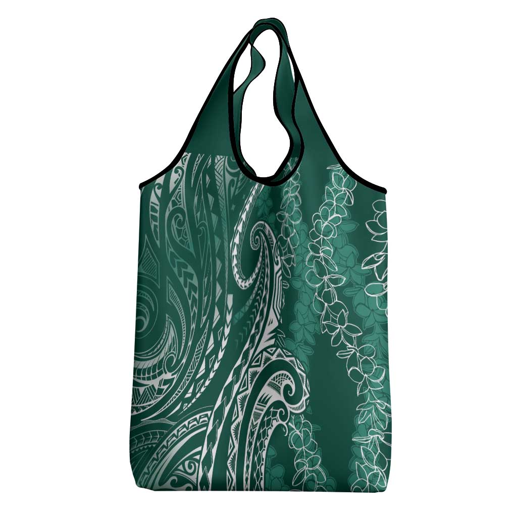 Polynesia Plumeria Lei Grocery Bag Sage Green Curves Motif