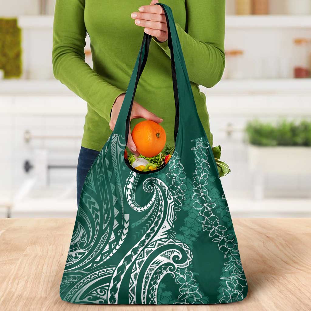 Polynesia Plumeria Lei Grocery Bag Sage Green Curves Motif