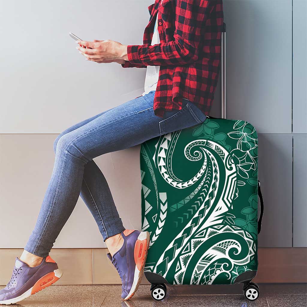 Polynesia Plumeria Lei Luggage Cover Sage Green Curves Motif