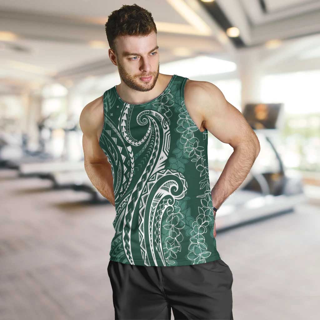 Polynesia Plumeria Lei Men Tank Top Sage Green Curves Motif