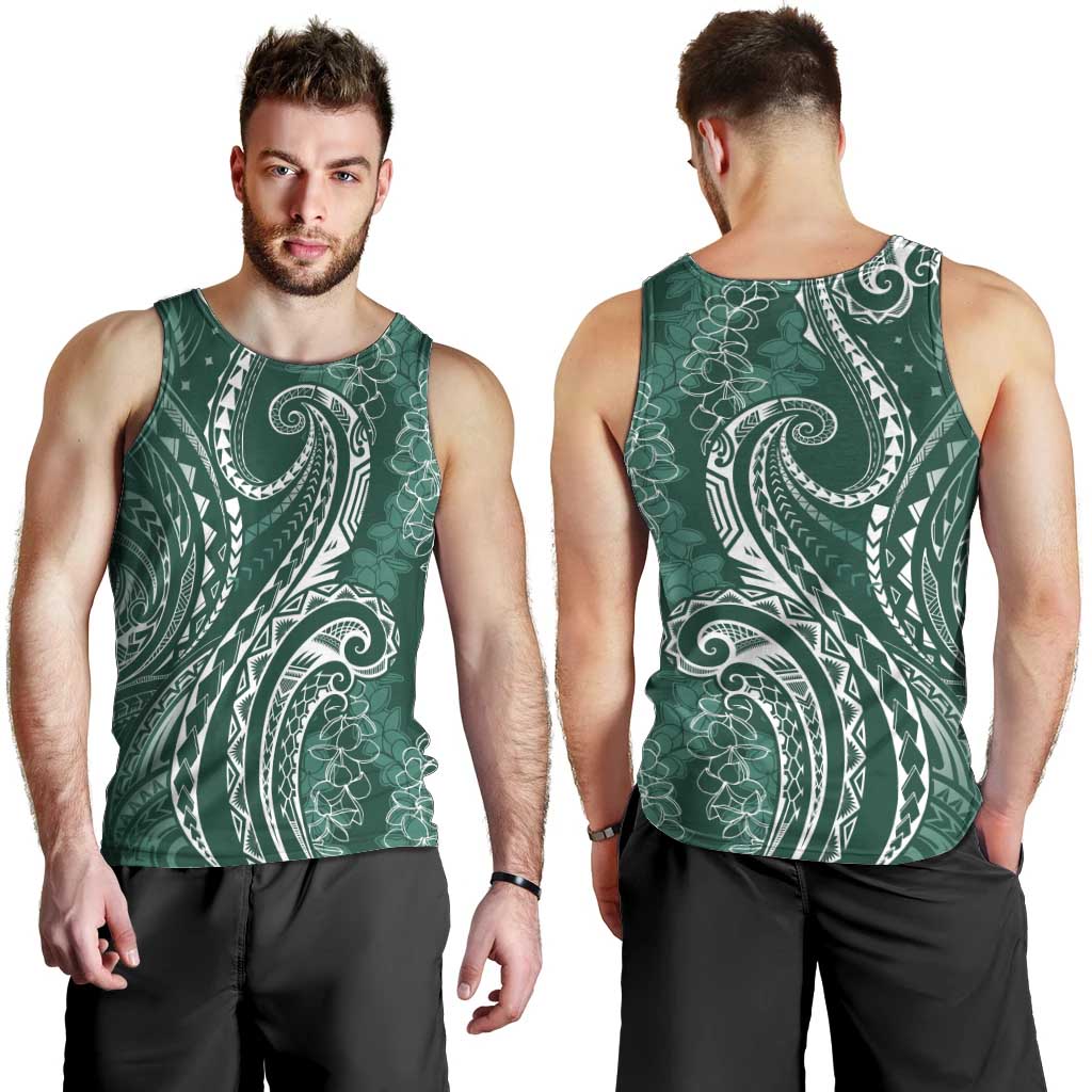 Polynesia Plumeria Lei Men Tank Top Sage Green Curves Motif