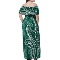 Polynesia Plumeria Lei Off Shoulder Maxi Dress Sage Green Curves Motif