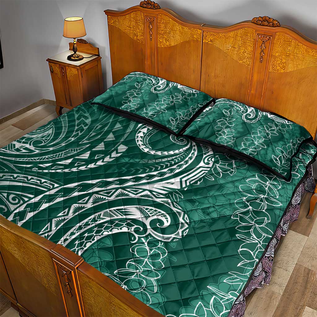Polynesia Plumeria Lei Quilt Bed Set Sage Green Curves Motif