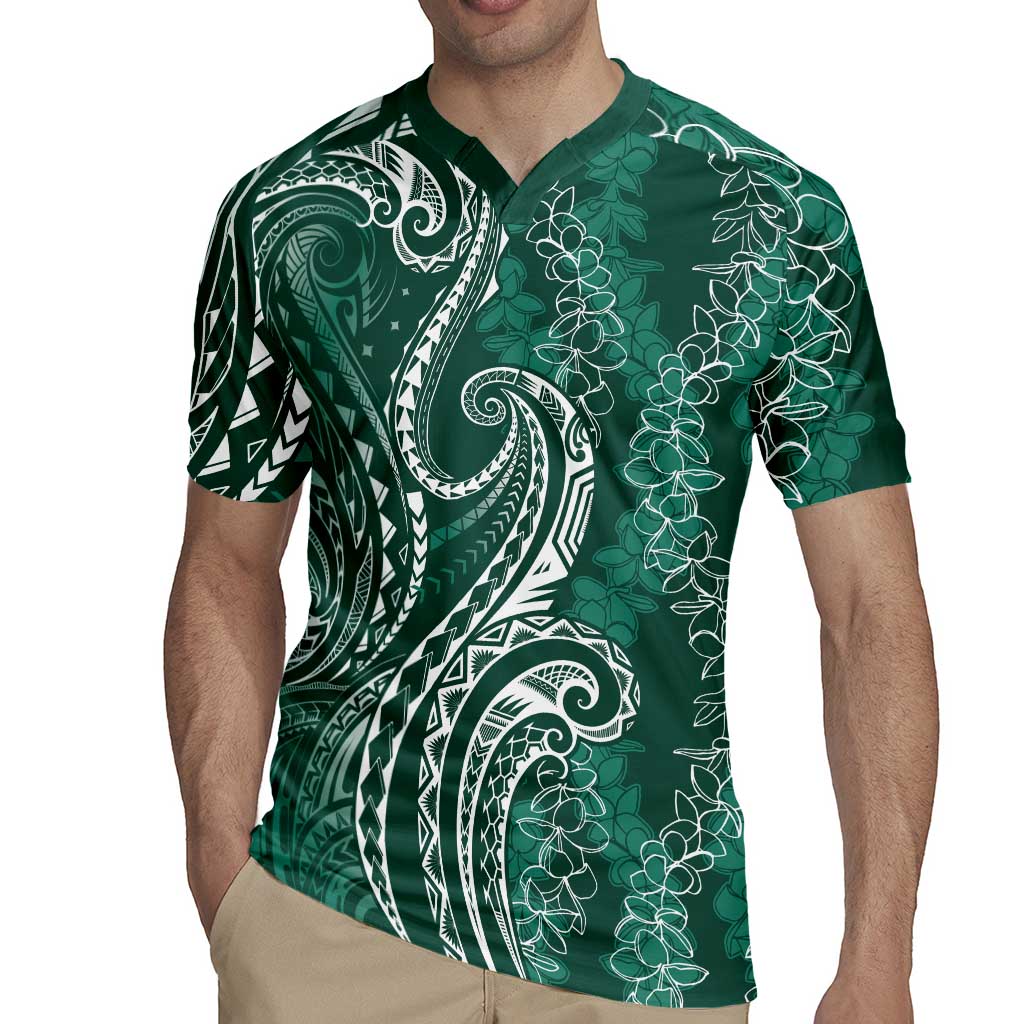 Polynesia Plumeria Lei Rugby Jersey Sage Green Curves Motif