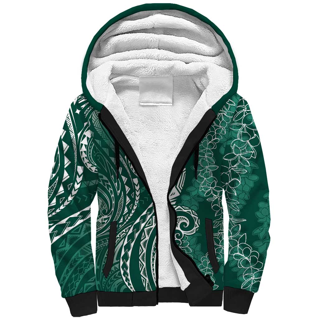 Polynesia Plumeria Lei Sherpa Hoodie Sage Green Curves Motif