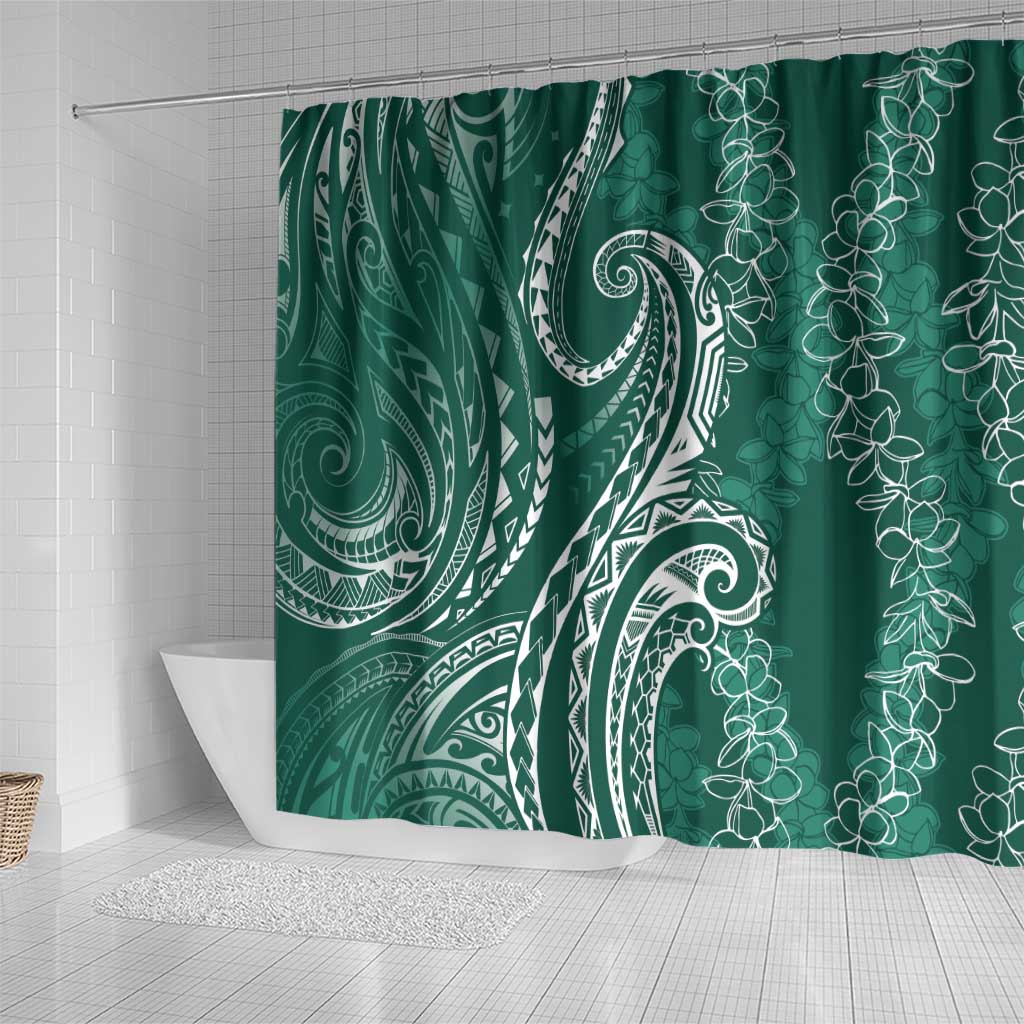 Polynesia Plumeria Lei Shower Curtain Sage Green Curves Motif