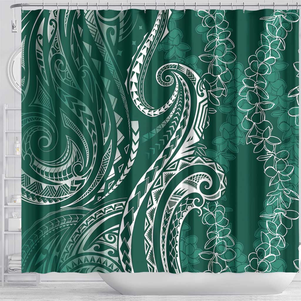 Polynesia Plumeria Lei Shower Curtain Sage Green Curves Motif