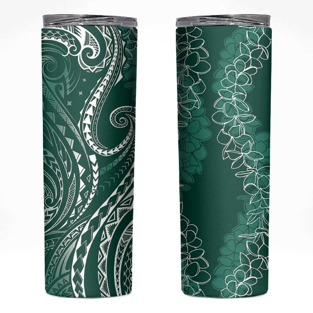 Polynesia Plumeria Lei Skinny Tumbler Sage Green Curves Motif