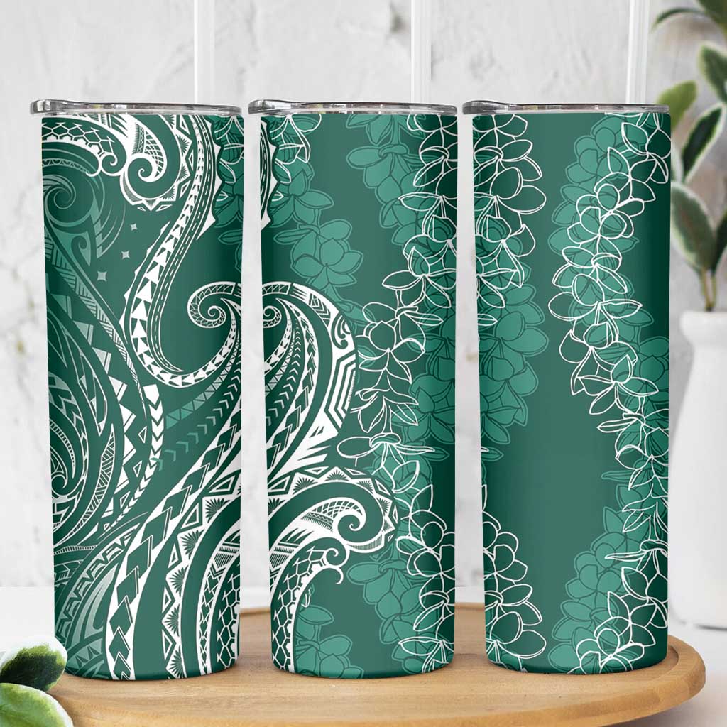 Polynesia Plumeria Lei Skinny Tumbler Sage Green Curves Motif