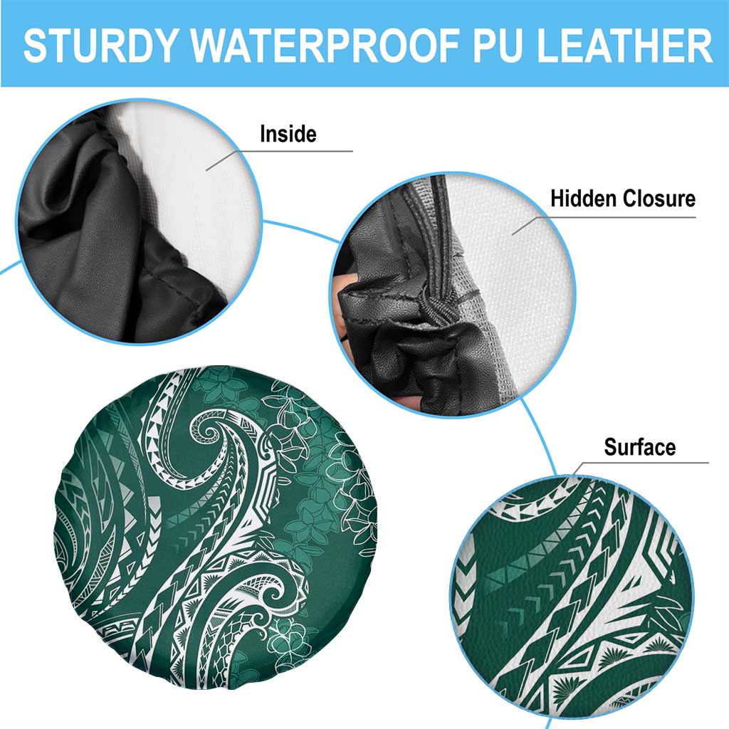 Polynesia Plumeria Lei Spare Tire Cover Sage Green Curves Motif