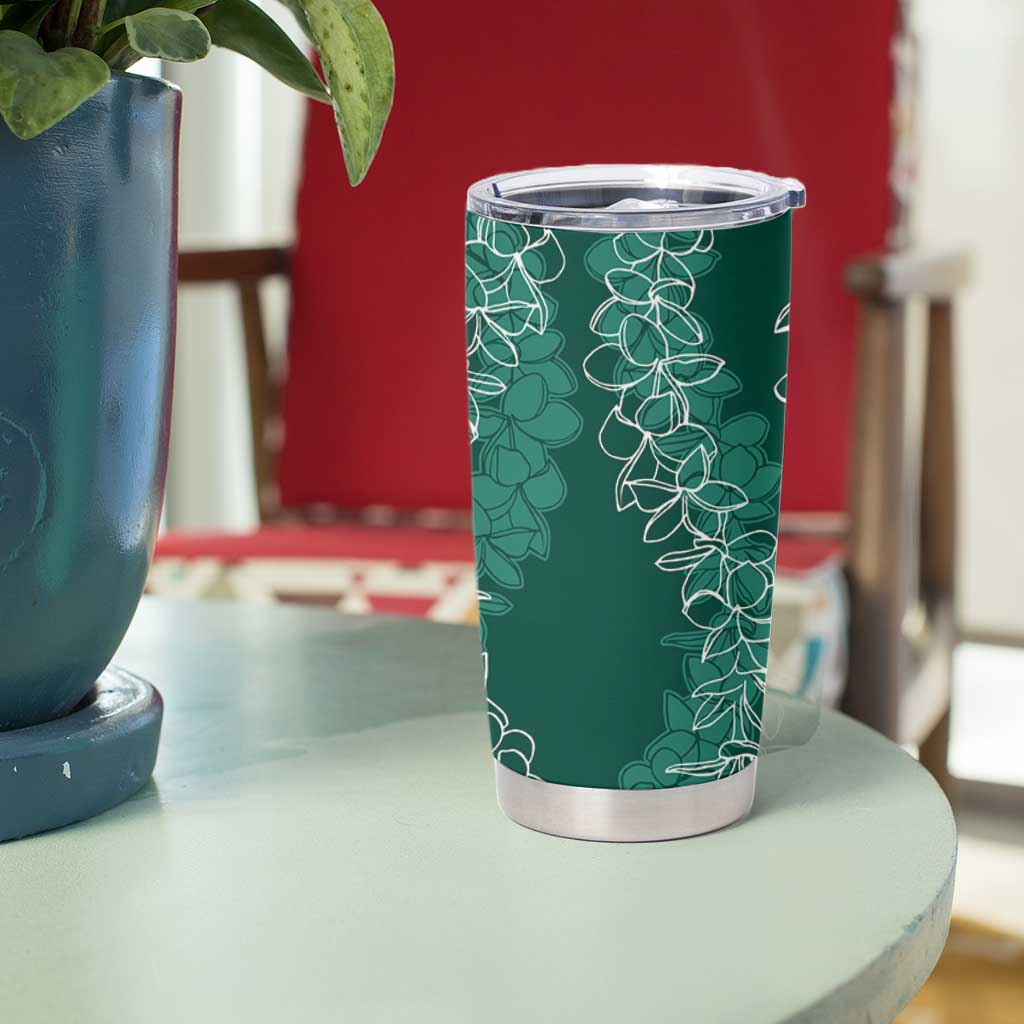 Polynesia Plumeria Lei Tumbler Cup Sage Green Curves Motif
