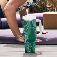 Polynesia Plumeria Lei Tumbler With Handle Sage Green Curves Motif