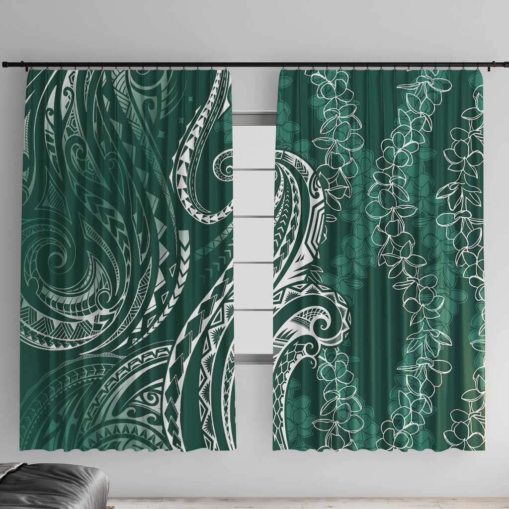 Polynesia Plumeria Lei Window Curtain Sage Green Curves Motif