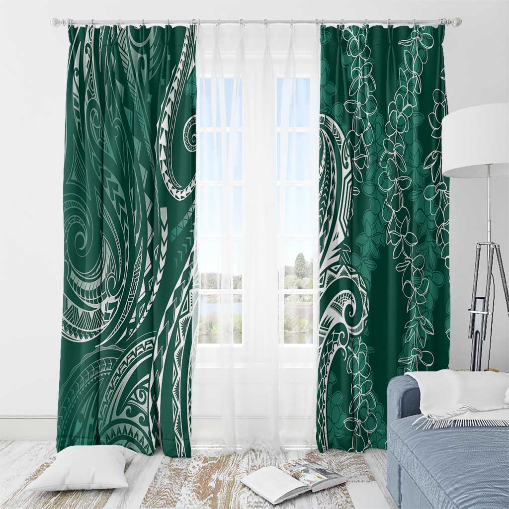 Polynesia Plumeria Lei Window Curtain Sage Green Curves Motif