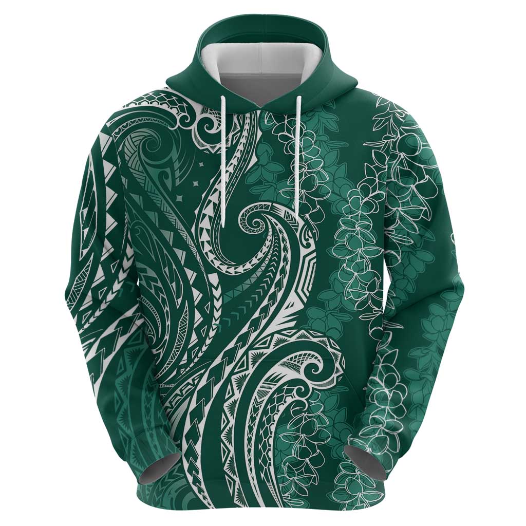 Polynesia Plumeria Lei Zip Hoodie Sage Green Curves Motif