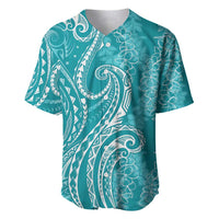 Polynesia Plumeria Lei Baseball Jersey Teal Curves Motif LT7 Teal - Polynesian Pride