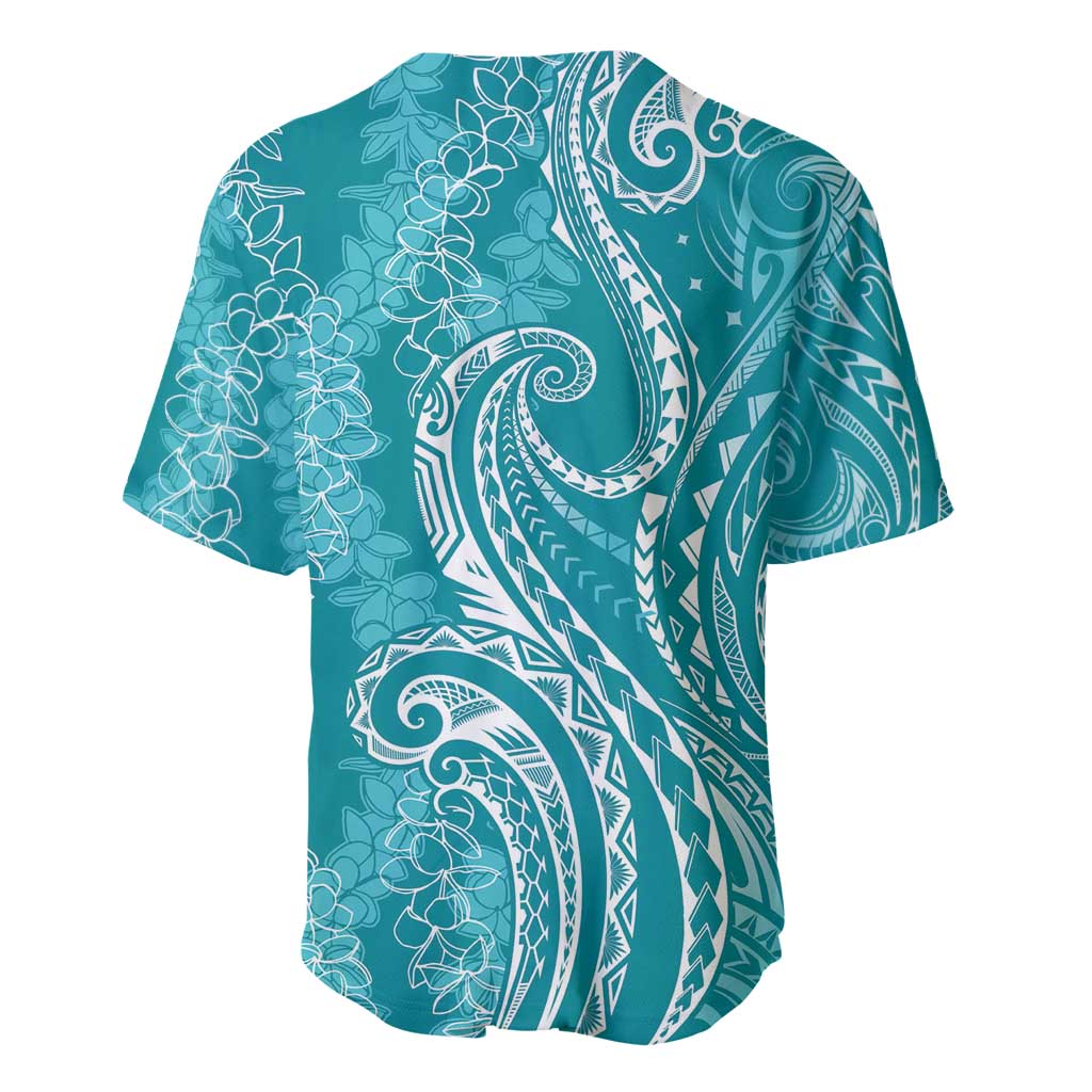 Polynesia Plumeria Lei Baseball Jersey Teal Curves Motif LT7 - Polynesian Pride