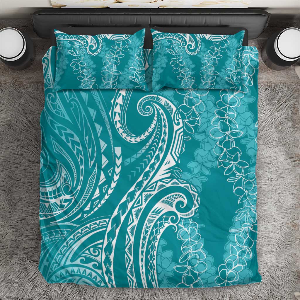 Polynesia Plumeria Lei Bedding Set Teal Curves Motif